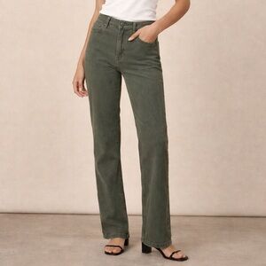 Olive Green Stretch Pants | Mid-Rise Straight Leg Jeans Work Casual